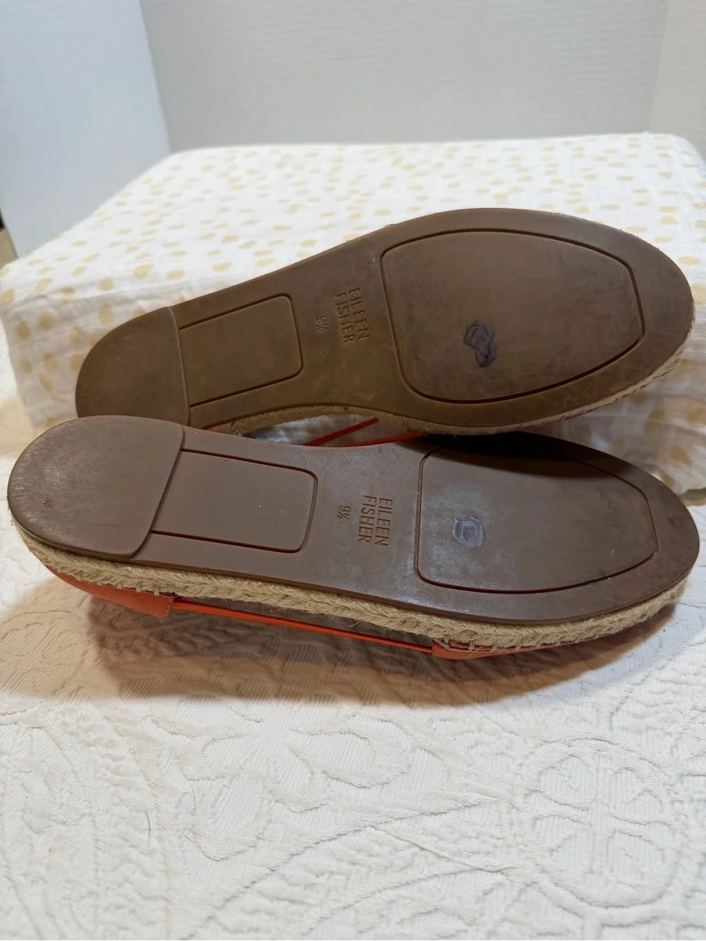 Eileen Fisher Coral Leather Espadrille Flats with Strappy Sides 9.5 Burnt Orange